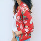 Floral Zipper Round Neck Long Sleeve Women Jackets Bomber Jacket