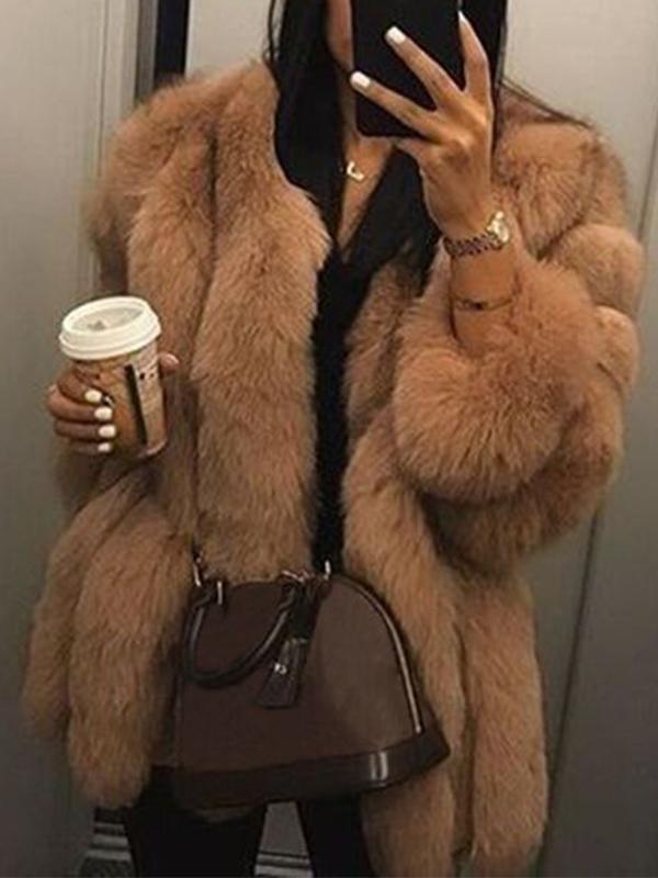 Seindeal Faux Fur Fur Coat Long Sleeve Thick Oversize Women Fashion