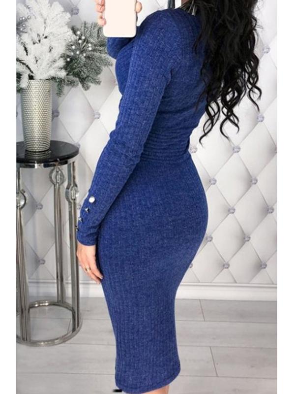 Seindeal Solid Color Bodycon Buttons Slit Work Midi Maternity Sweater Dress Business Attire