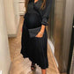 Solid V-neck Long Sleeve Elegant Maternity Banquet Midi Dress