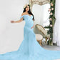 Seindeal Patchwork Off Shoulder Mermaid Baby Shower Maternity Maxi Dress