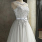 Gray Patchwork Bow Lace Mesh Pleated Round Neck Sleeveless Women's Mini Dresses Evening Dress Bridesmaid Dress