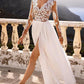 Lace Slit V Neck Long Sleeve Maxi Dresses Women Elegant Dress