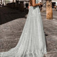 Seindeal  Spaghetti Straps Sequins Glitter V-Neck Train Backless Elegant Maxi Dress Evening Dress Women Fashion