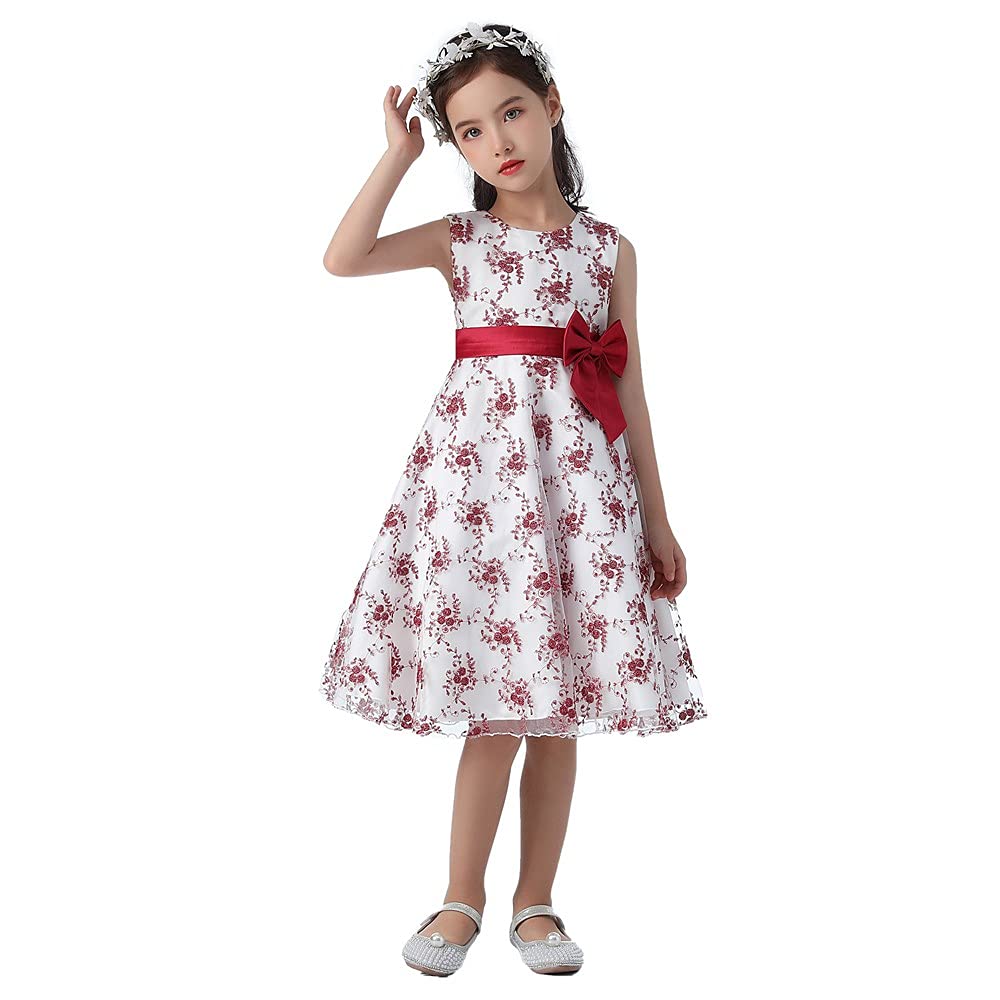 Girls Dress for Wedding Flower Sequin Gown Bowknot for Birthday Music Party 2-10Years