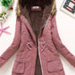 Fur Hooded Badge Pockets Long Sleeve Maternity Fluffy Coat