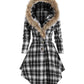 Plaid Fur Hoodie Buttons Long Sleeve Maternity Coat