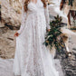 White Lace Backless V Neck Long Sleeve Women Maxi Dresses Wedding Dress Evening Dress Lace Dress