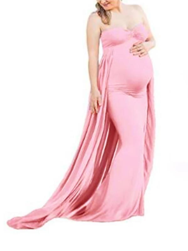 Bandeau Pregnant Photoshoot Off Shoulder Elegant Chiffon Romper Maternity Maxi Dress