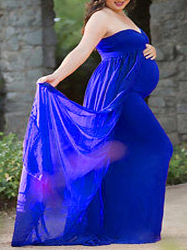 Bandeau Pregnant Photoshoot Off Shoulder Elegant Chiffon Romper Maternity Maxi Dress