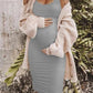 Seindeal Vest Midi Maternity Bodycon Dress Outfits for Workwear with Solid Pleated Spaghetti Strap