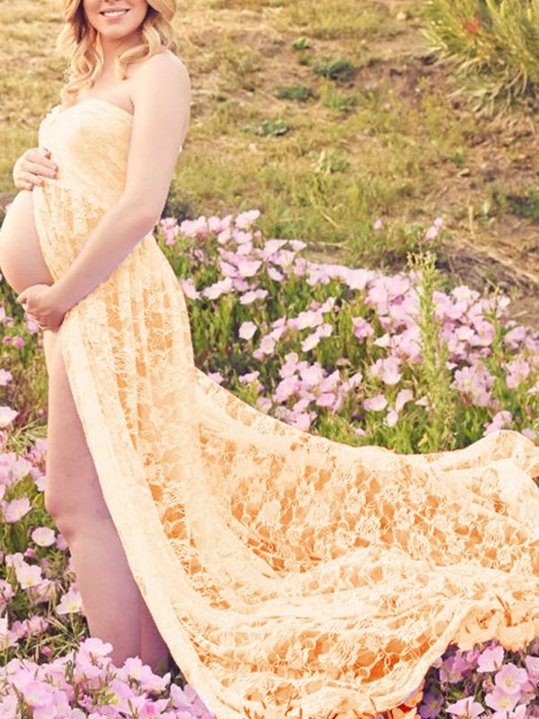 Lace Slit Bandeau Photoshoot Maternity Maxi DressHalloween