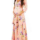 Momnfangcy Floral Belt V-neck Three Quarter Length Sleeve Casual Maternity Maxi Dress