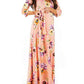 Momnfangcy Floral Belt V-neck Three Quarter Length Sleeve Casual Maternity Maxi Dress