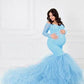 Seindeal Lace Off Shoulder Mermaid Tutu Maternity Gowns for Baby Shower Maxi Dress