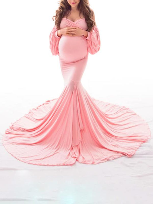 Off Shoulder Slit Mermaid For Babyshower Maternity Maxi Dress