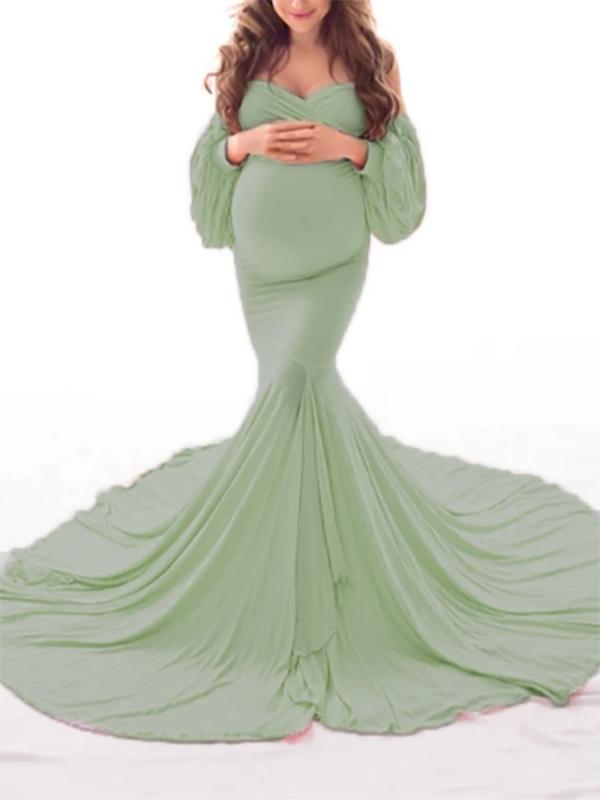 Off Shoulder Slit Mermaid For Babyshower Maternity Maxi Dress