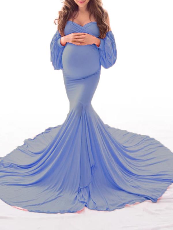 Off Shoulder Slit Mermaid For Babyshower Maternity Maxi Dress