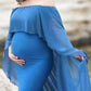 Ruffle Off Shoulder Photoshoot Cape Maternity Maxi Dress