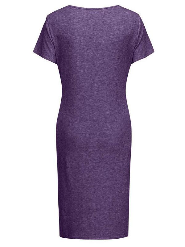 Slit Bodycon Round Neck Short Sleeve Maternity Casual Midi Dress