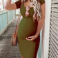 U-neck Short Sleeve Bodycon Casual Mini Maternity Dress