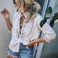 Zipper Lace High Stand Collar 3/4 Sleeves Regular Women's Bohemian Blouses