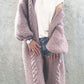 Seindeal Pockets Lantern Sleeve Cable Maternity Sweater Long Cardigan