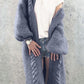 Seindeal Pockets Lantern Sleeve Cable Maternity Sweater Long Cardigan