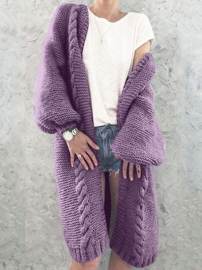 Seindeal Pockets Lantern Sleeve Cable Maternity Sweater Long Cardigan