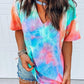 Colorful Tie Dye Cut Out Short Sleeve Fashion Casual Maternity Choker T-Shirt