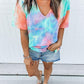 Colorful Tie Dye Cut Out Short Sleeve Fashion Casual Maternity Choker T-Shirt