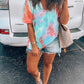Colorful Tie Dye Cut Out Short Sleeve Fashion Casual Maternity Choker T-Shirt