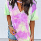 Colorful Tie Dye Cut Out Short Sleeve Fashion Casual Maternity Choker T-Shirt