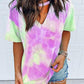 Colorful Tie Dye Cut Out Short Sleeve Fashion Casual Maternity Choker T-Shirt