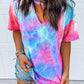 Colorful Tie Dye Cut Out Short Sleeve Fashion Casual Maternity Choker T-Shirt