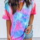 Colorful Tie Dye Cut Out Short Sleeve Fashion Casual Maternity Choker T-Shirt