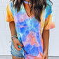 Colorful Tie Dye Cut Out Short Sleeve Fashion Casual Maternity Choker T-Shirt