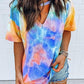 Colorful Tie Dye Cut Out Short Sleeve Fashion Casual Maternity Choker T-Shirt