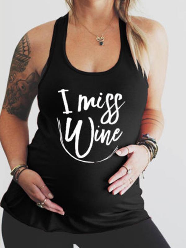 "I MISS WINE"Print U-neck Summer Maternity Vest