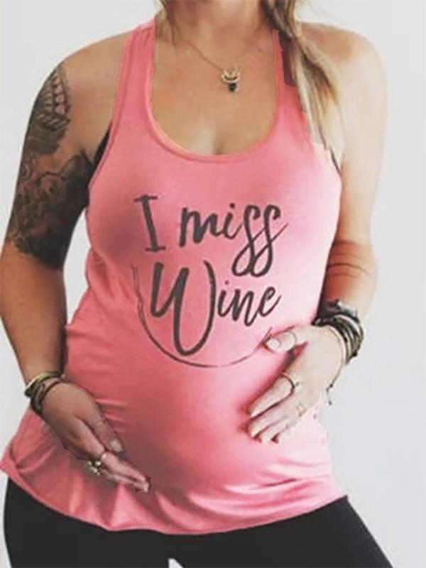 "I MISS WINE"Print U-neck Summer Maternity Vest