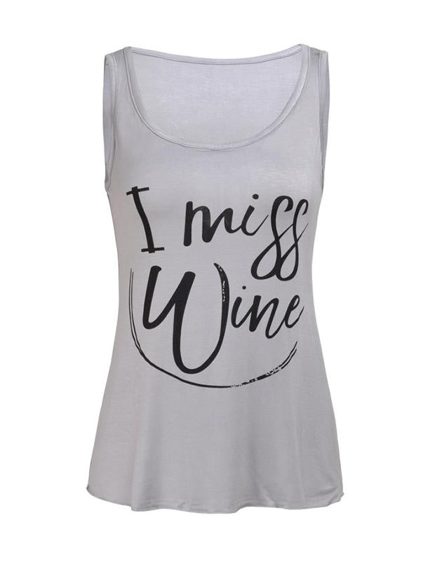 "I MISS WINE"Print U-neck Summer Maternity Vest