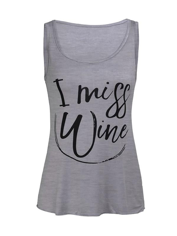 "I MISS WINE"Print U-neck Summer Maternity Vest