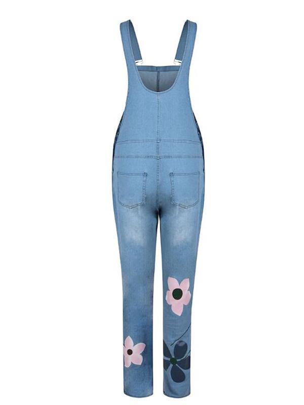 Seindeal Flowers Print Overall Maternity Long Denim Dungarees Jumpsuit Plus Size