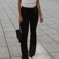 Black Solid Color Double Breasted High Waist Women's Pants