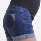 Seindeal High Rise Stretch Pockets Buttons Denim Maternity Short Jeans Plus Size