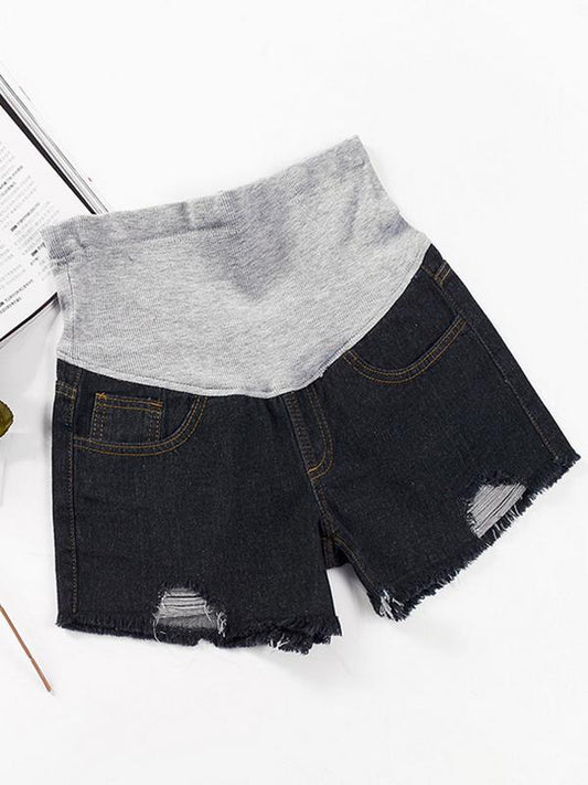 Ripped Pockets Abdomen Supportive High Rise Stretch Slim Denim Shorts Jeans