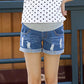 Ripped Pockets Buttons Abdomen Supportive High Rise Stretch Denim Shorts