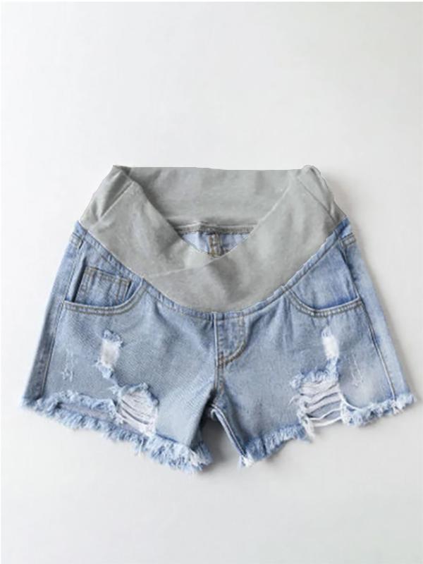 Seindeal Ripped Pockets Buttons Abdomen Supportive High Rise Stretch Denim Shorts