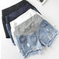 Seindeal Ripped Pockets Buttons Abdomen Supportive High Rise Stretch Denim Shorts