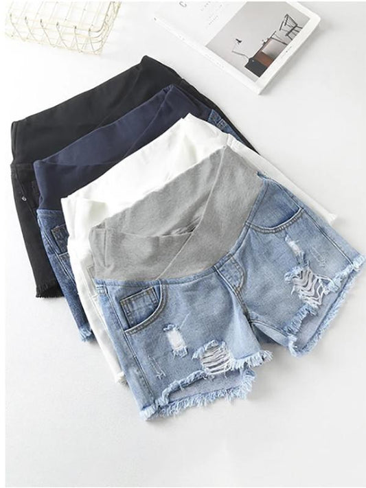 Seindeal Ripped Pockets Buttons Abdomen Supportive High Rise Stretch Denim Shorts